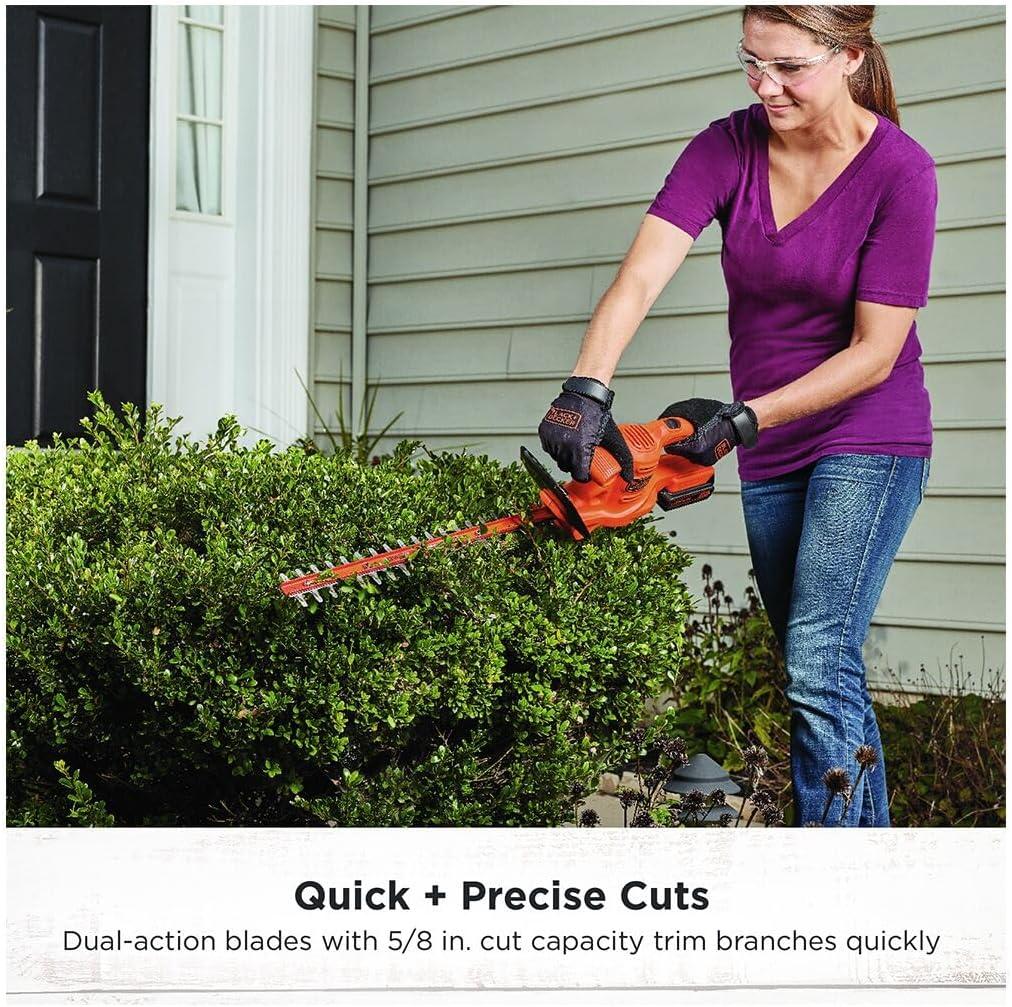 imageBLACKDECKER 20V MAX Hedge Trimmer Cordless 18 inch Blade 1 Battery and Charger Included Light Weight Reduced Vibration Bush Trimmer Hedger LHT218C1