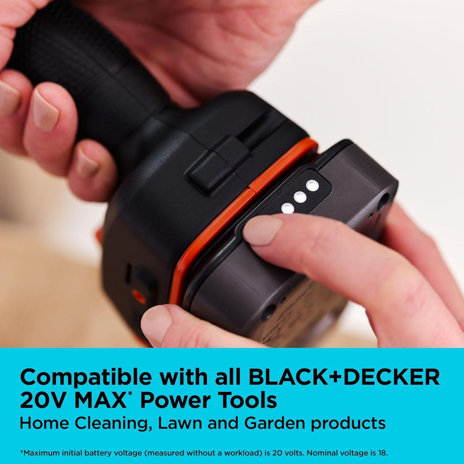 imageBLACKDECKER 20V MAX Lithium Battery POWERCONNECT 20Ah Cordless Tool Battery Packs Lightweight Power Tool Battery Charger Sold Separately LBXR2020OPELithium Ion Battery With Indicator Light