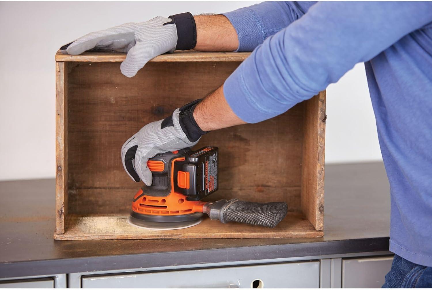 imageBLACKDECKER 20V MAX Orbital Sander Cordless 12000 OPM 2 Sandpaper Sheets Battery and Charger Included BDCRO20COrbit Sander kit