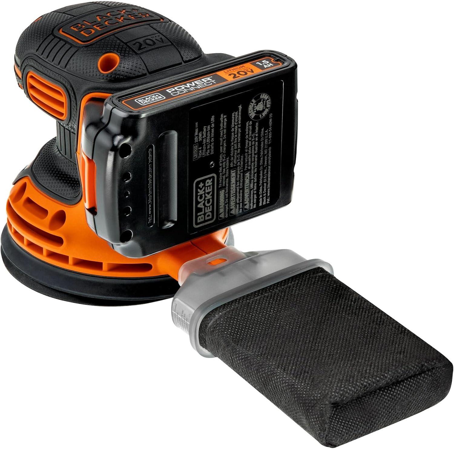 imageBLACKDECKER 20V MAX Orbital Sander Cordless 12000 OPM 2 Sandpaper Sheets Battery and Charger Included BDCRO20COrbit Sander kit