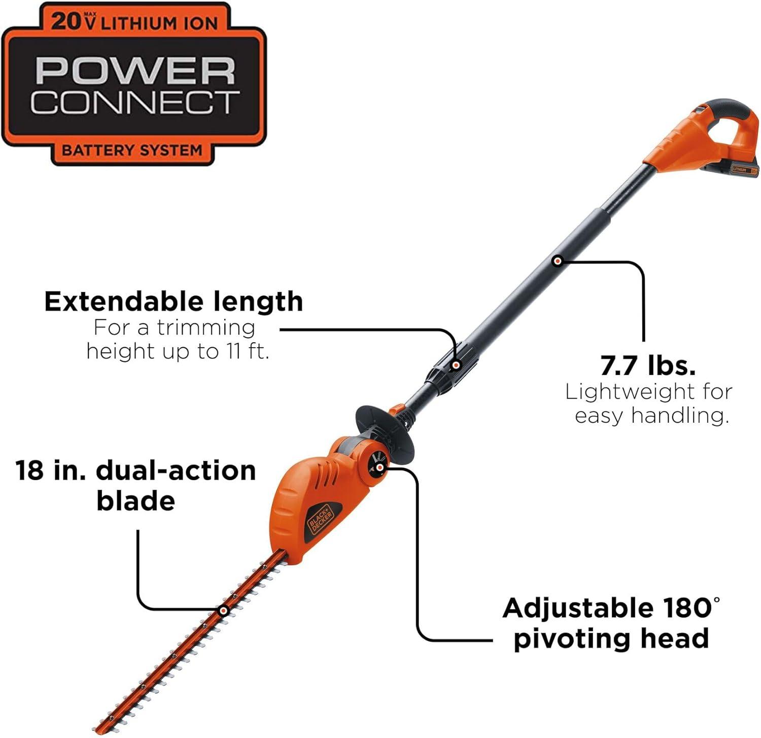 imageBLACKDECKER 20V MAX POWERCONNECT 18 in Cordless Pole Hedge Trimmer Tool Only LPHT120B20V Hedge Trimmer Kit