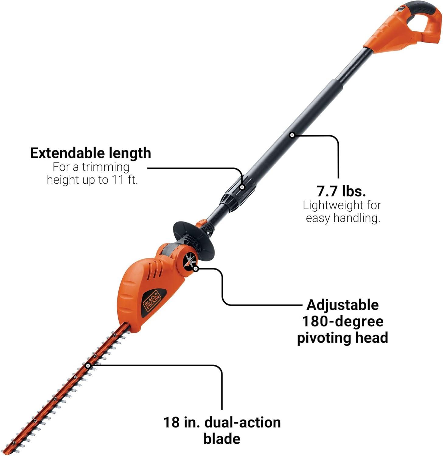 imageBLACKDECKER 20V MAX POWERCONNECT 18 in Cordless Pole Hedge Trimmer Tool Only LPHT120B20V Hedge Trimmer Tool Only