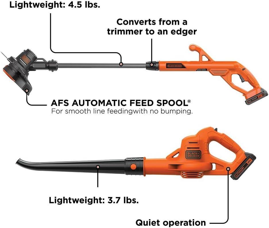 imageBLACKDECKER 20V MAX String Trimmer Edger and Sweeper Combo Kit 10Inch LCC22120V Kit w 1 Battery