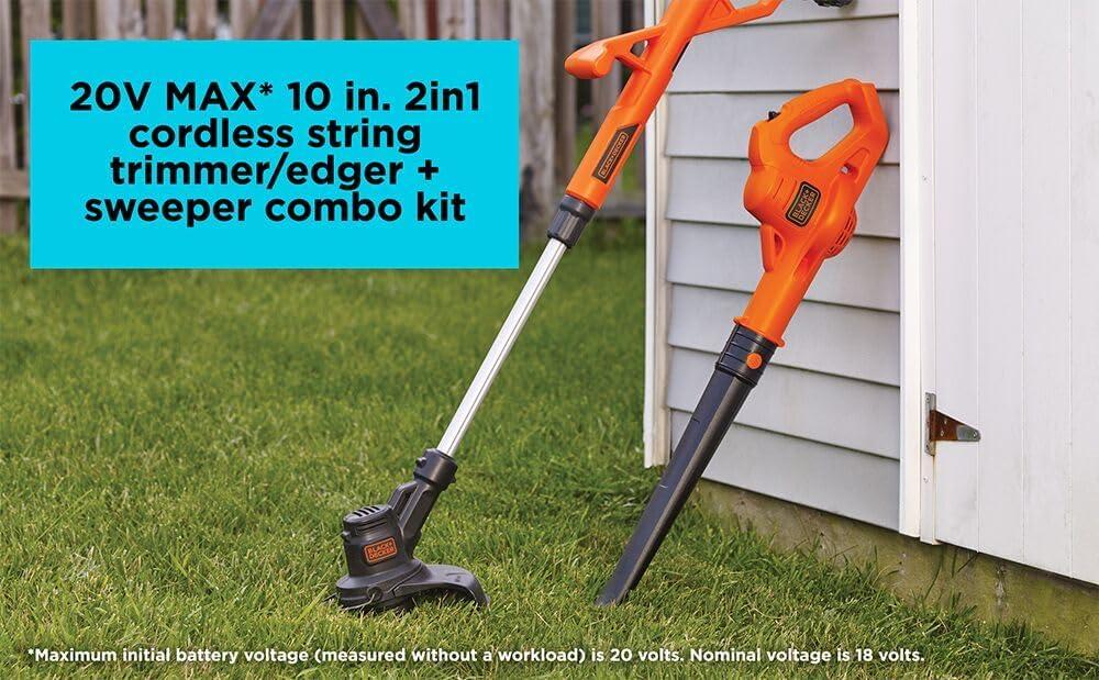 imageBLACKDECKER 20V MAX String Trimmer Edger and Sweeper Combo Kit 10Inch LCC22120V Kit w 1 Battery