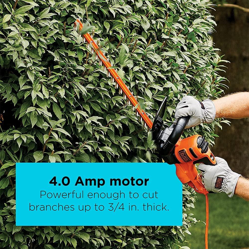 imageBLACKDECKER 22 Electric Hedge Trimmer Lightweight 40 Amp Corded Dual Action Shrub Trimmer Full Wraparound Handle High Output Low Vibration BEHT350FF