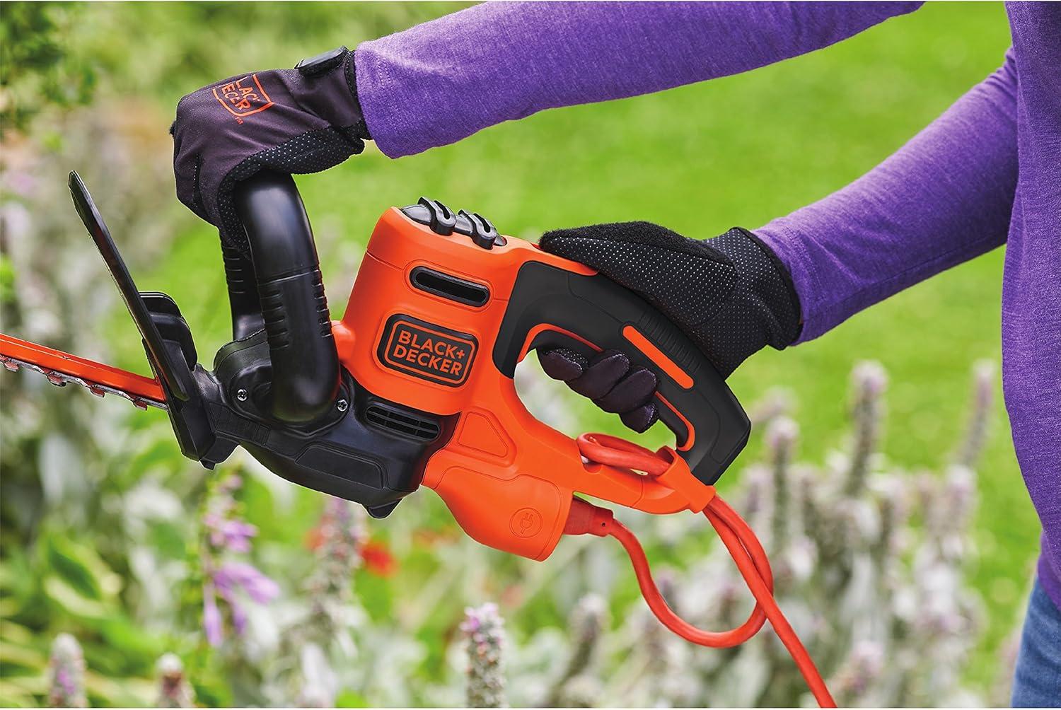 imageBLACKDECKER 22 Electric Hedge Trimmer Lightweight 40 Amp Corded Dual Action Shrub Trimmer Full Wraparound Handle High Output Low Vibration BEHT350FF