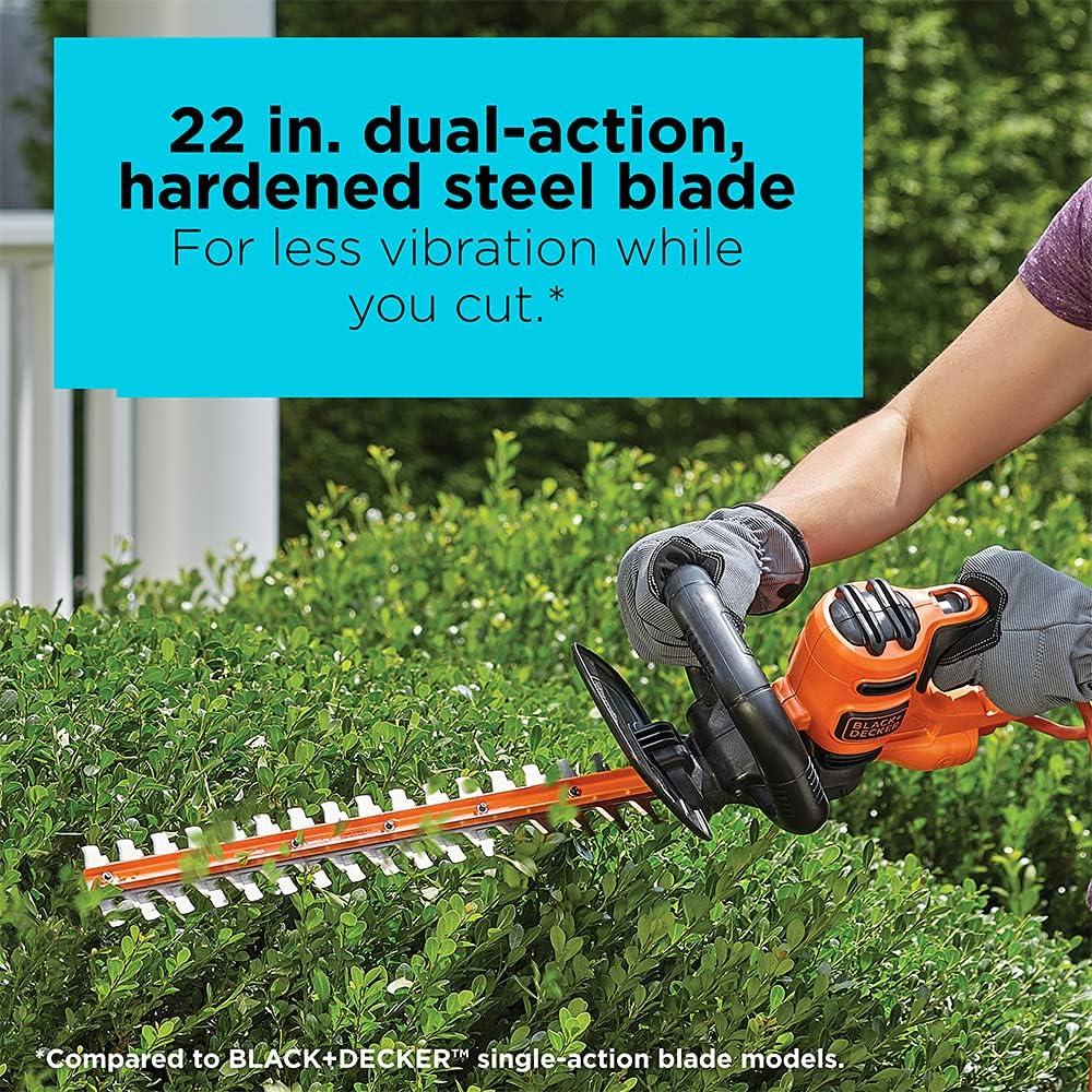 imageBLACKDECKER 22 Electric Hedge Trimmer Lightweight 40 Amp Corded Dual Action Shrub Trimmer Full Wraparound Handle High Output Low Vibration BEHT350FF