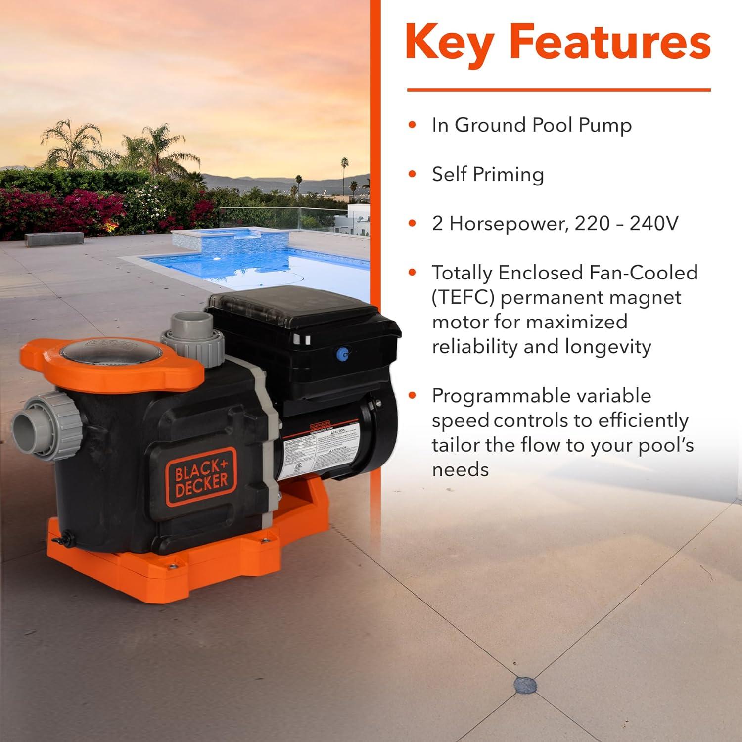 imageBLACKDECKER 3 HP Variable Speed In Ground Pool Pump WiFi Enabled Energy Star Certified15 HP
