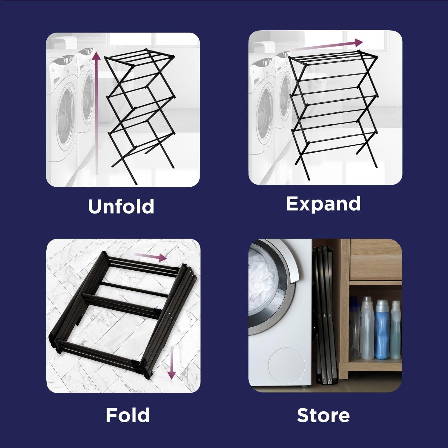imageBLACKDECKER 3 Tier Expandable Collapsing Foldable Laundry Rack for Air Drying Clothing Space Saving Heavy Duty Lightweight Metal Drying RackWhiteBlack