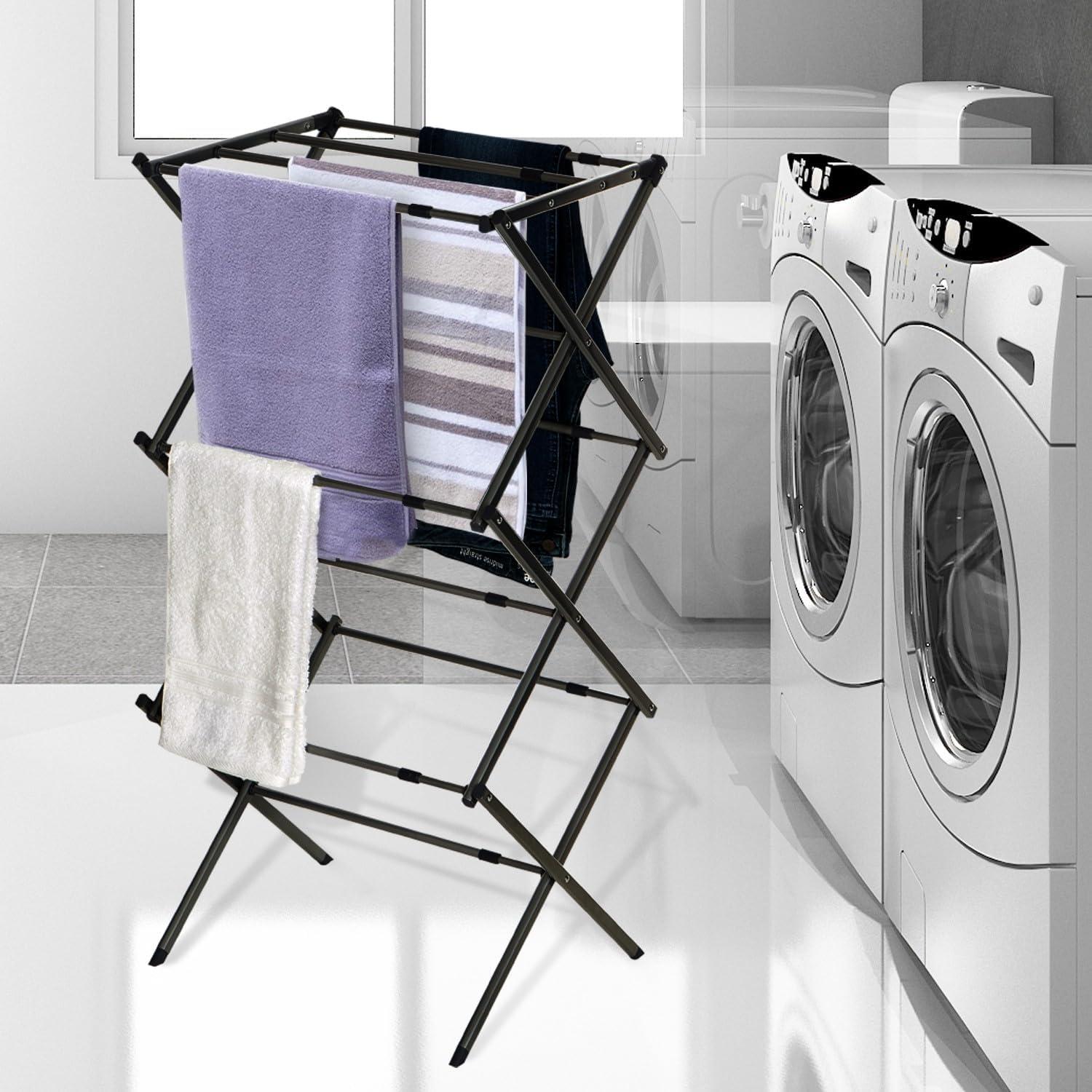 imageBLACKDECKER 3 Tier Expandable Collapsing Foldable Laundry Rack for Air Drying Clothing Space Saving Heavy Duty Lightweight Metal Drying RackWhiteBlack
