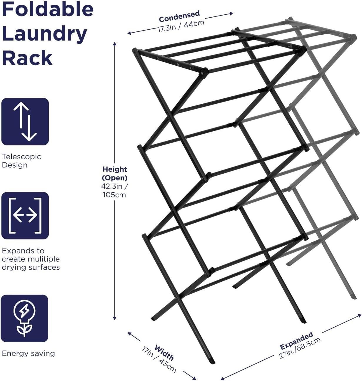 imageBLACKDECKER 3 Tier Expandable Collapsing Foldable Laundry Rack for Air Drying Clothing Space Saving Heavy Duty Lightweight Metal Drying RackWhiteBlack