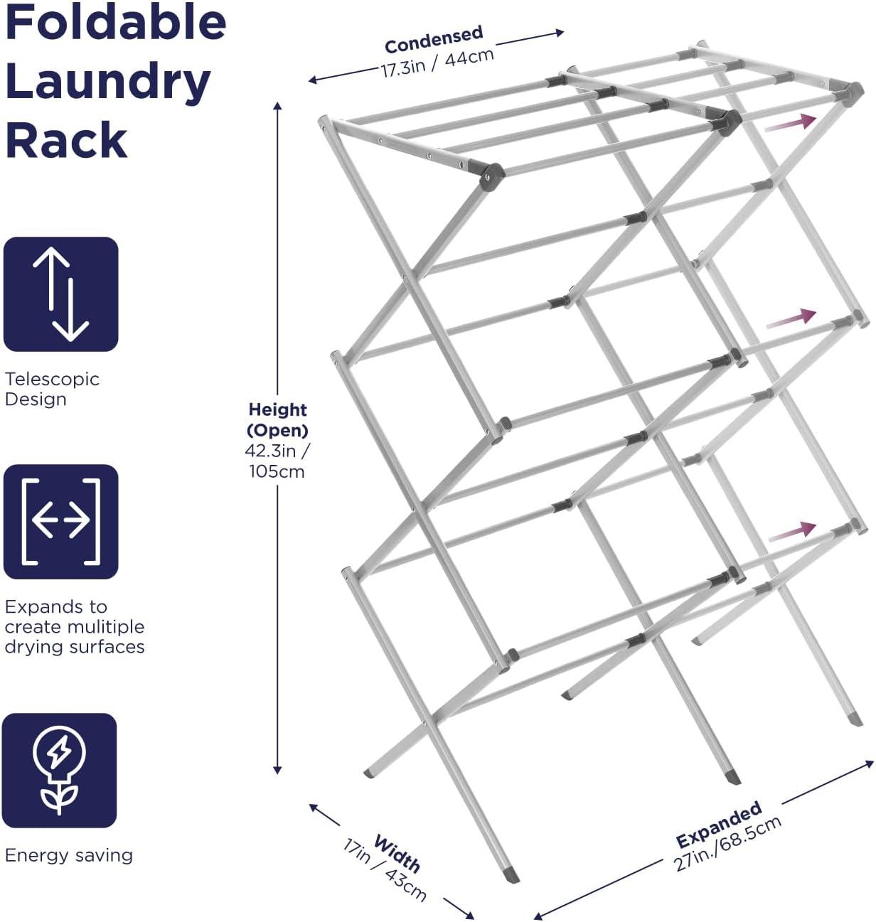 imageBLACKDECKER 3 Tier Expandable Collapsing Foldable Laundry Rack for Air Drying Clothing Space Saving Heavy Duty Lightweight Metal Drying RackWhiteGray