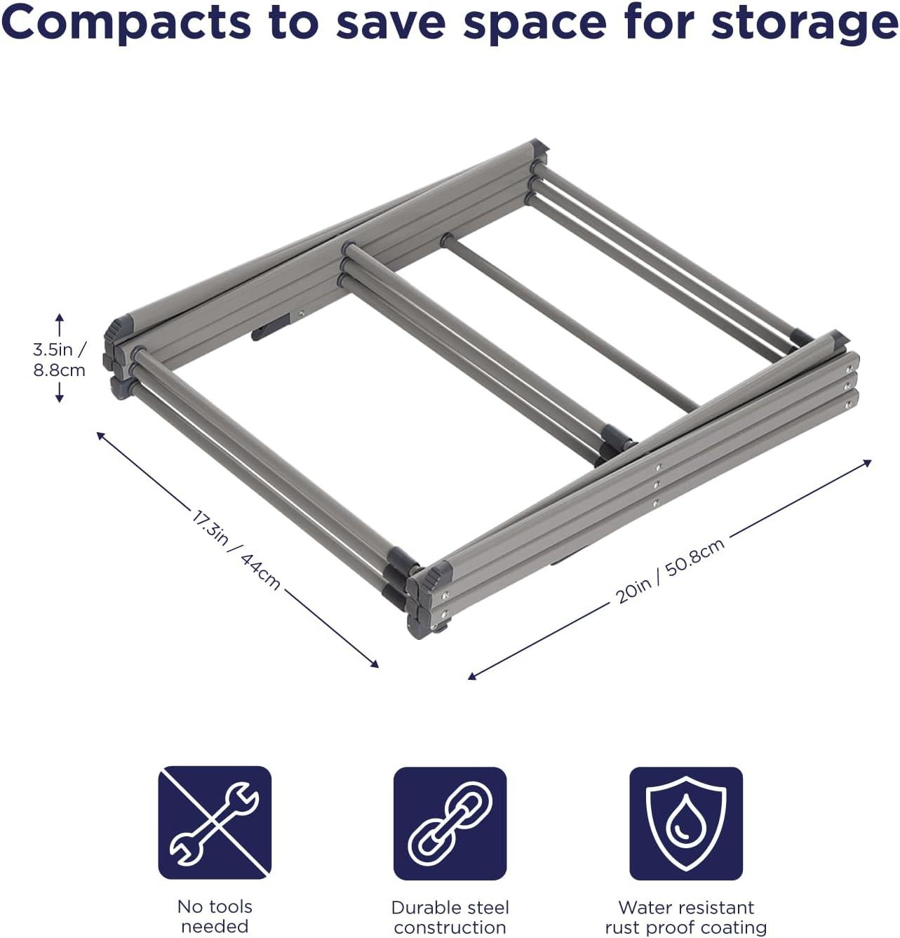 imageBLACKDECKER 3 Tier Expandable Collapsing Foldable Laundry Rack for Air Drying Clothing Space Saving Heavy Duty Lightweight Metal Drying RackWhiteGray