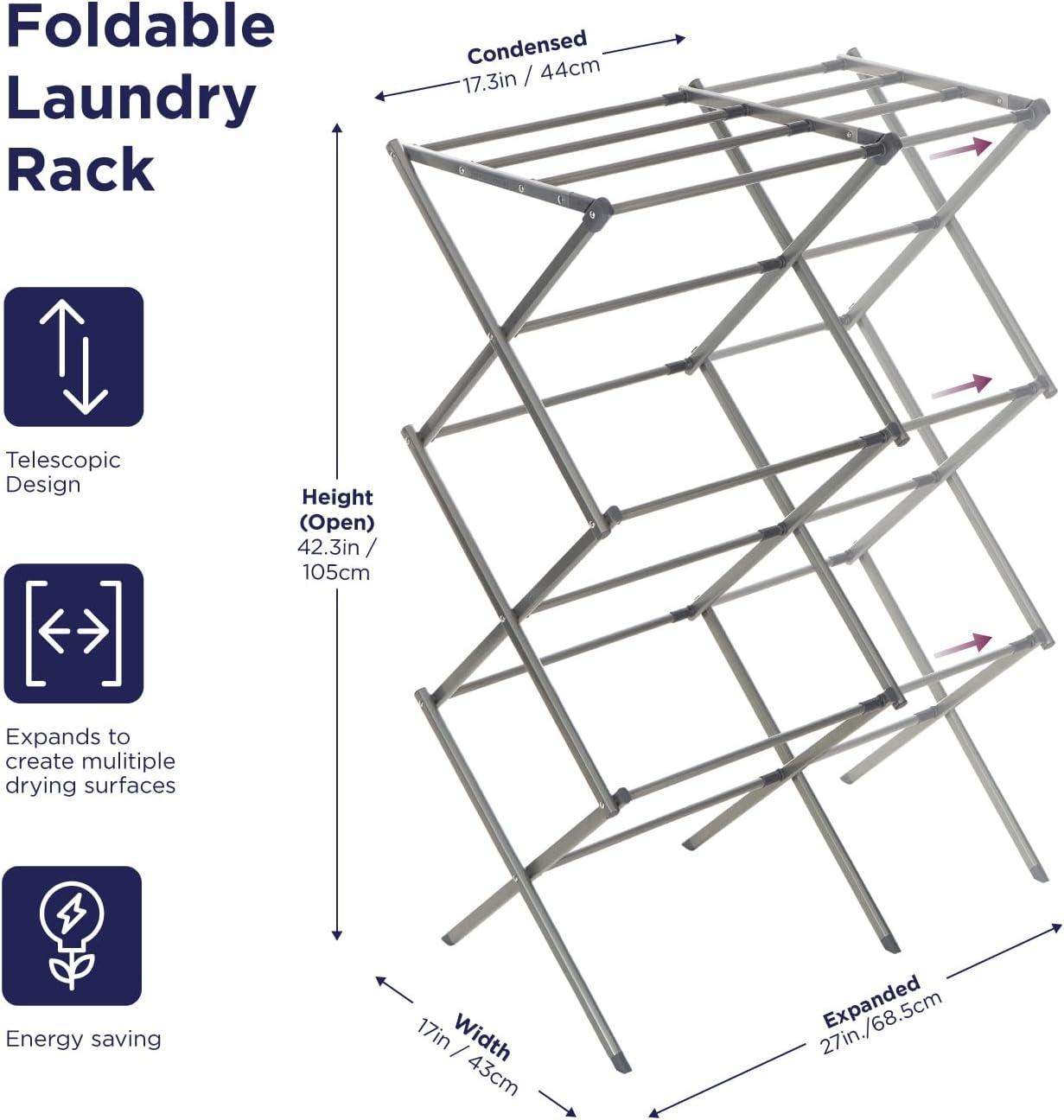 imageBLACKDECKER 3 Tier Expandable Collapsing Foldable Laundry Rack for Air Drying Clothing Space Saving Heavy Duty Lightweight Metal Drying RackWhiteSilver