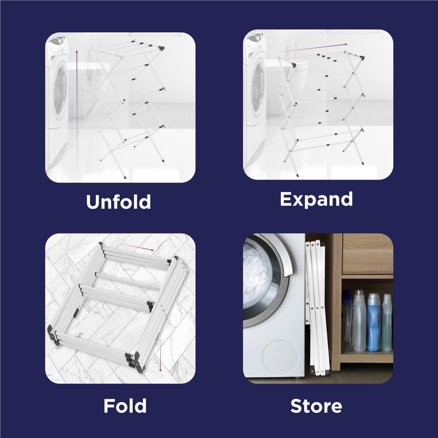 imageBLACKDECKER 3 Tier Expandable Collapsing Foldable Laundry Rack for Air Drying Clothing Space Saving Heavy Duty Lightweight Metal Drying RackWhiteWhite