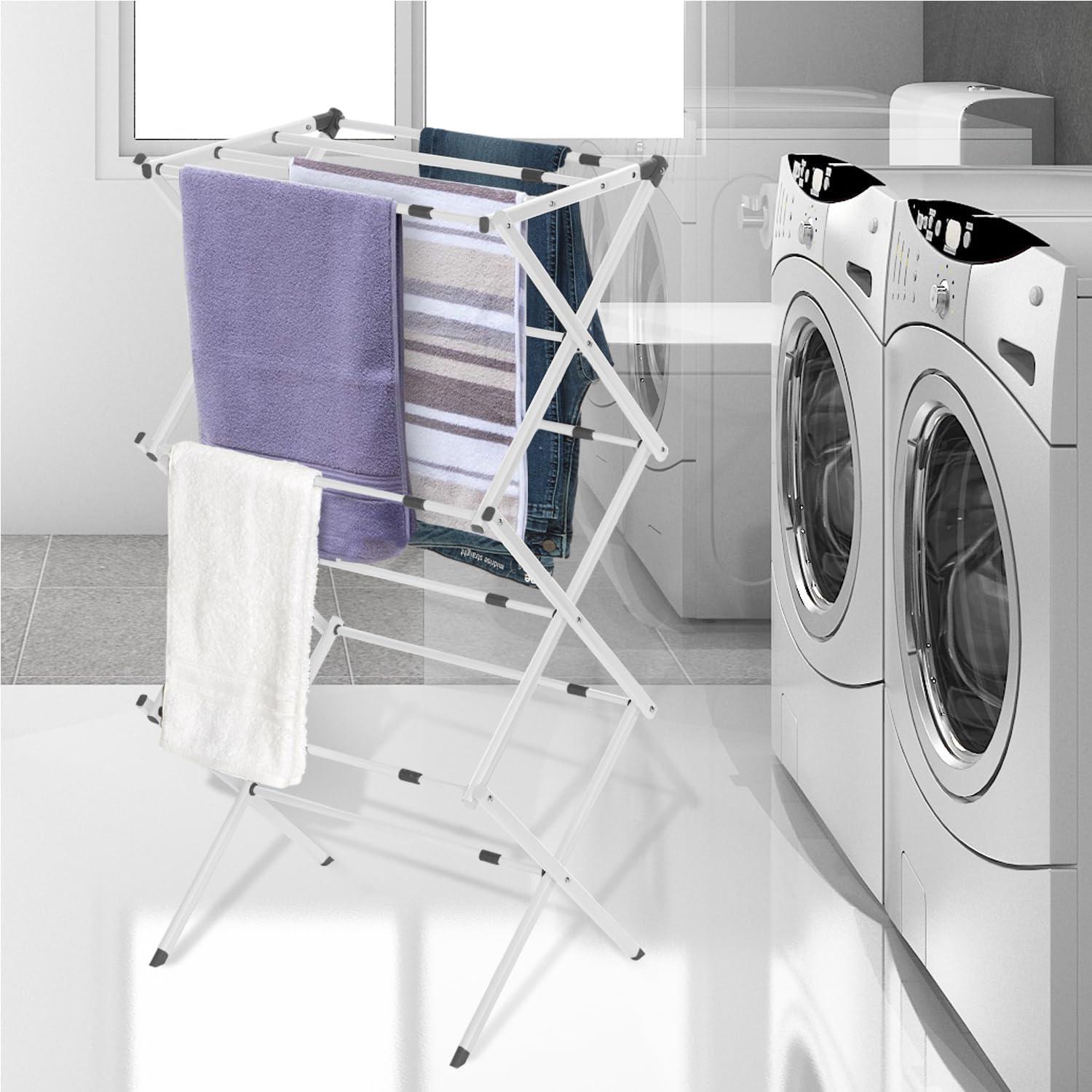 imageBLACKDECKER 3 Tier Expandable Collapsing Foldable Laundry Rack for Air Drying Clothing Space Saving Heavy Duty Lightweight Metal Drying RackWhiteWhite