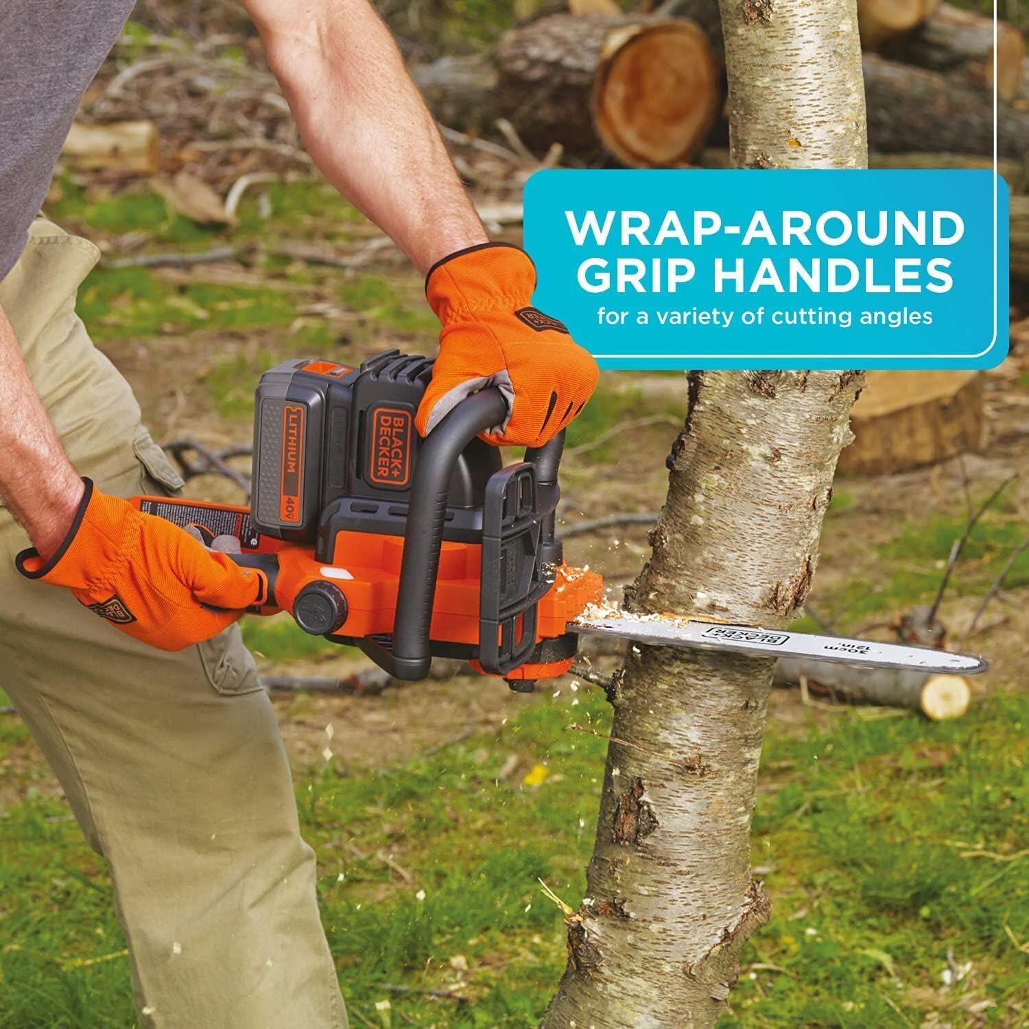 imageBLACKDECKER 40V MAX Electric Chainsaw Cordless 12 Inch Battery Chainsaw Battery and Charger Included Longer Runtime Lightweight Rechargeable LCS124040V Chainsaw Kit
