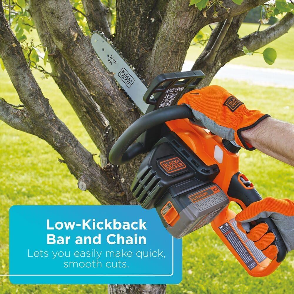 imageBLACKDECKER 40V MAX Electric Chainsaw Cordless 12 Inch Battery Chainsaw Battery and Charger Included Longer Runtime Lightweight Rechargeable LCS124040V Chainsaw Kit