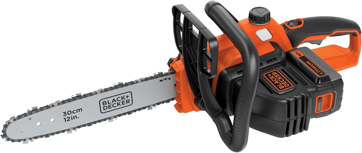 imageBLACKDECKER 40V MAX Electric Chainsaw Cordless 12 Inch Battery Chainsaw Battery and Charger Included Longer Runtime Lightweight Rechargeable LCS124040V Chainsaw Kit