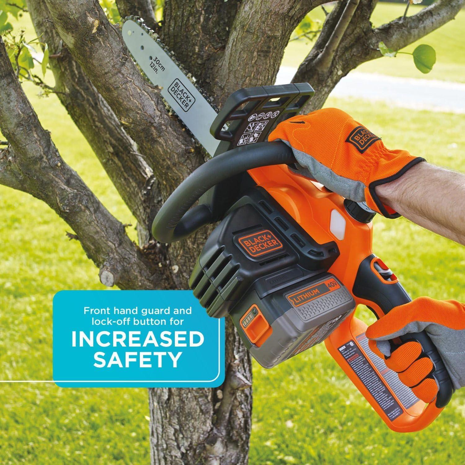 imageBLACKDECKER 40V MAX Electric Chainsaw Cordless 12 Inch Battery Chainsaw Battery and Charger Included Longer Runtime Lightweight Rechargeable LCS124040V Chainsaw Kit