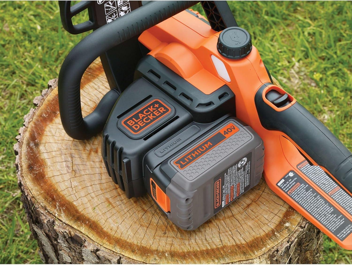imageBLACKDECKER 40V MAX Electric Chainsaw Cordless 12 Inch Battery Chainsaw Battery and Charger Included Longer Runtime Lightweight Rechargeable LCS124040V Chainsaw Kit