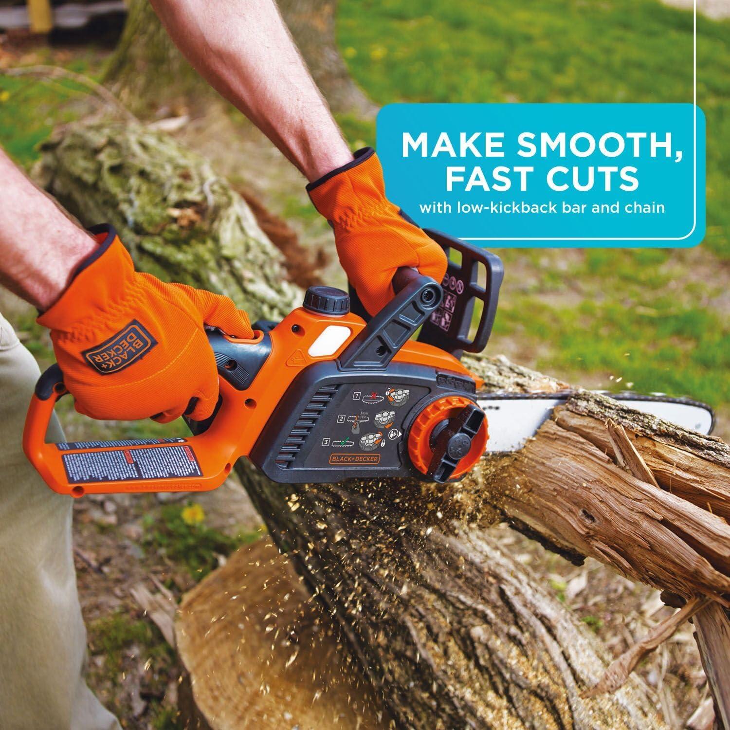 imageBLACKDECKER 40V MAX Electric Chainsaw Cordless 12 Inch Battery Chainsaw Battery and Charger Included Longer Runtime Lightweight Rechargeable LCS124040V Chainsaw Kit