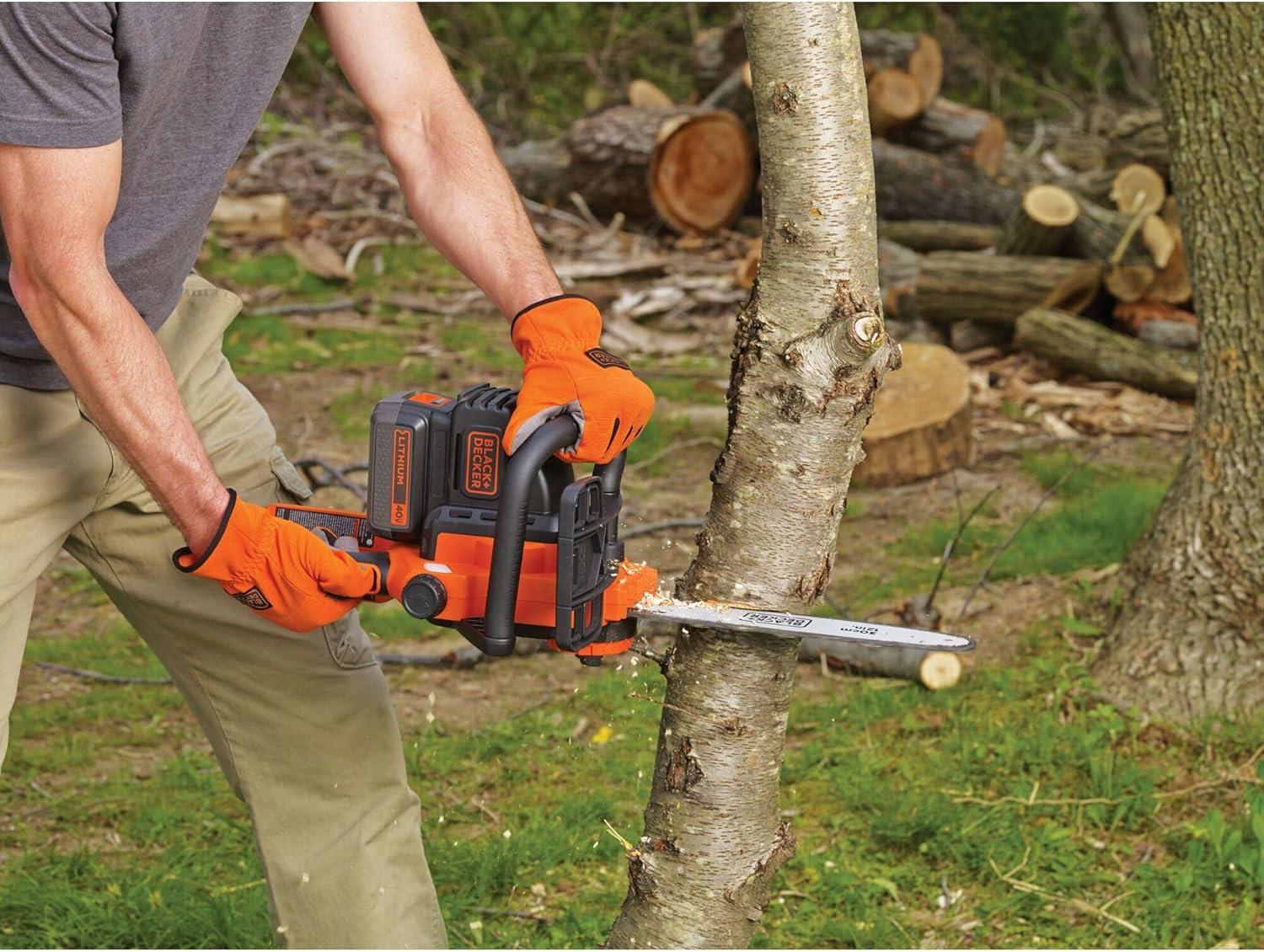 imageBLACKDECKER 40V MAX Electric Chainsaw Cordless 12 Inch Battery Chainsaw Battery and Charger Included Longer Runtime Lightweight Rechargeable LCS124040V Chainsaw Kit