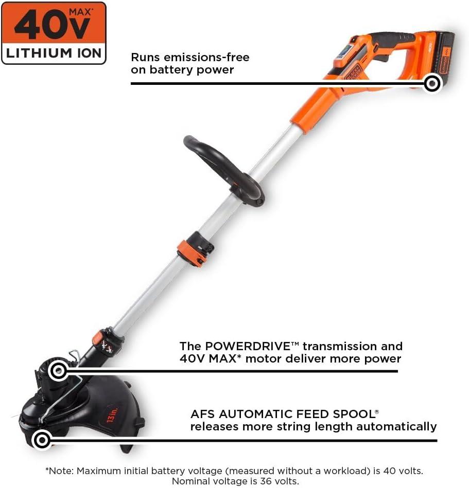 imageBLACKDECKER 40V MAX String Trimmer and Lawn Edger 13 Inch Weed Eater Far Reach Battery and Charger Not Included LST136BBare Tool Only