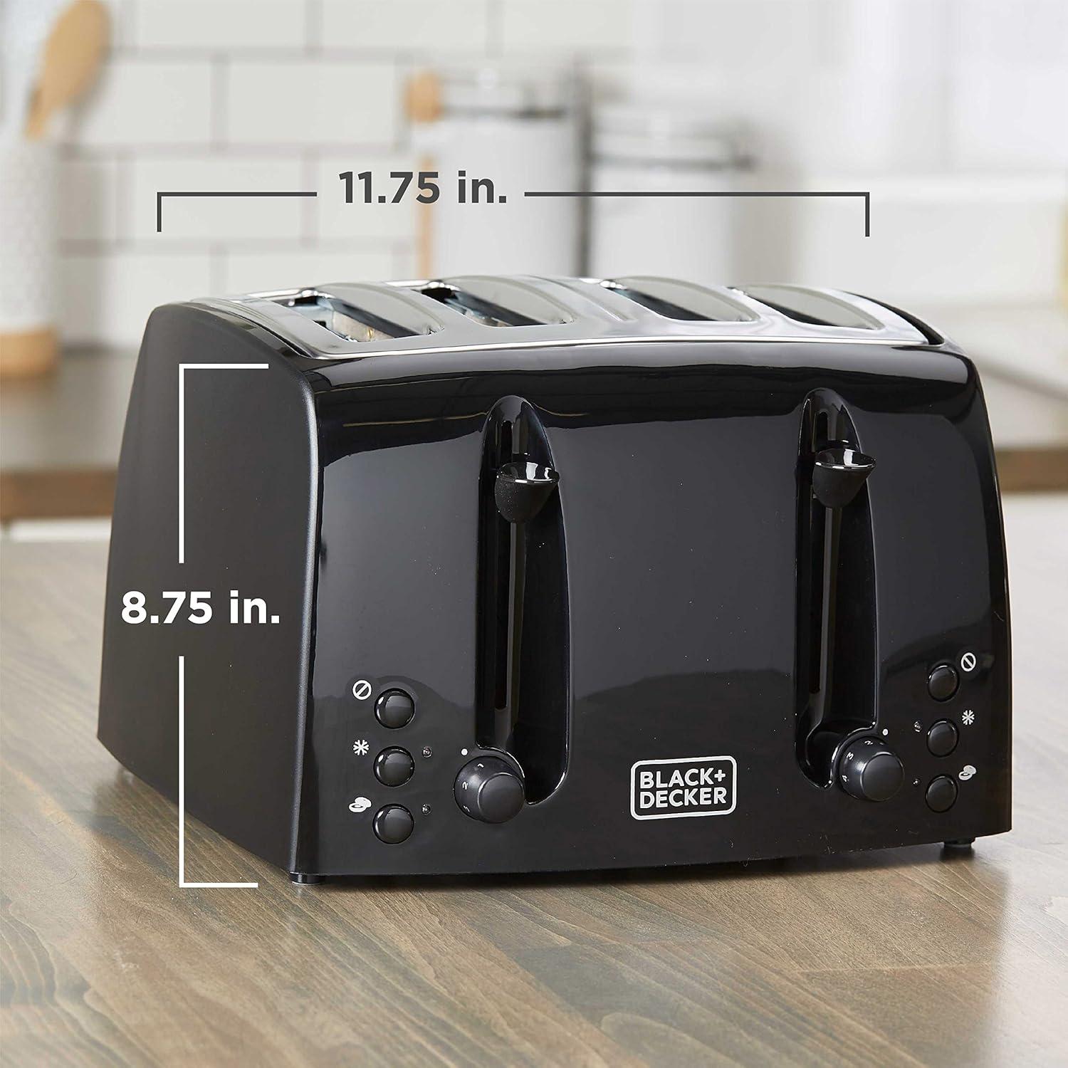 imageBLACKDECKER 4Slice Toaster TR1410BD ExtraWide 7 Shade Settings Crumb Trays Gloss BlackBlack
