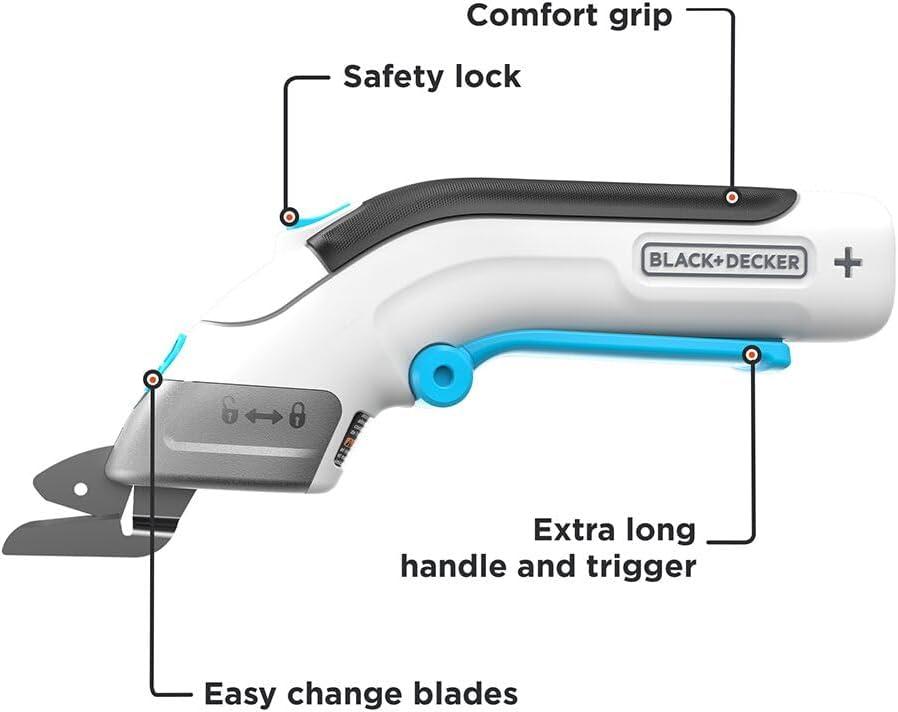 imageBLACKDECKER 4V MAX Cordless Electric Fabric Craft Scissors USB Rechargeable BCSC115FF