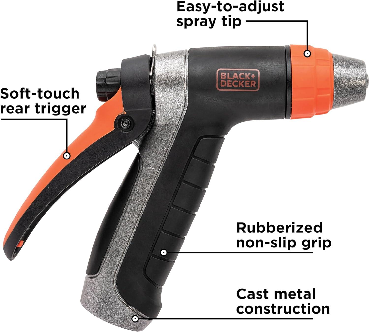 imageBLACKDECKER Adjustable Metal Rear Trigger Nozzle Durable EasyGrip Garden Hose Sprayer with Locking Rear Trigger BD59578