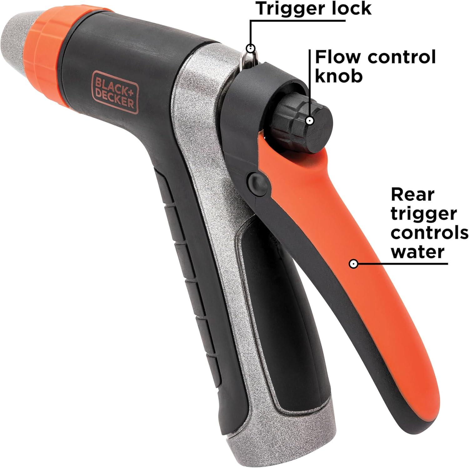 imageBLACKDECKER Adjustable Metal Rear Trigger Nozzle Durable EasyGrip Garden Hose Sprayer with Locking Rear Trigger BD59578