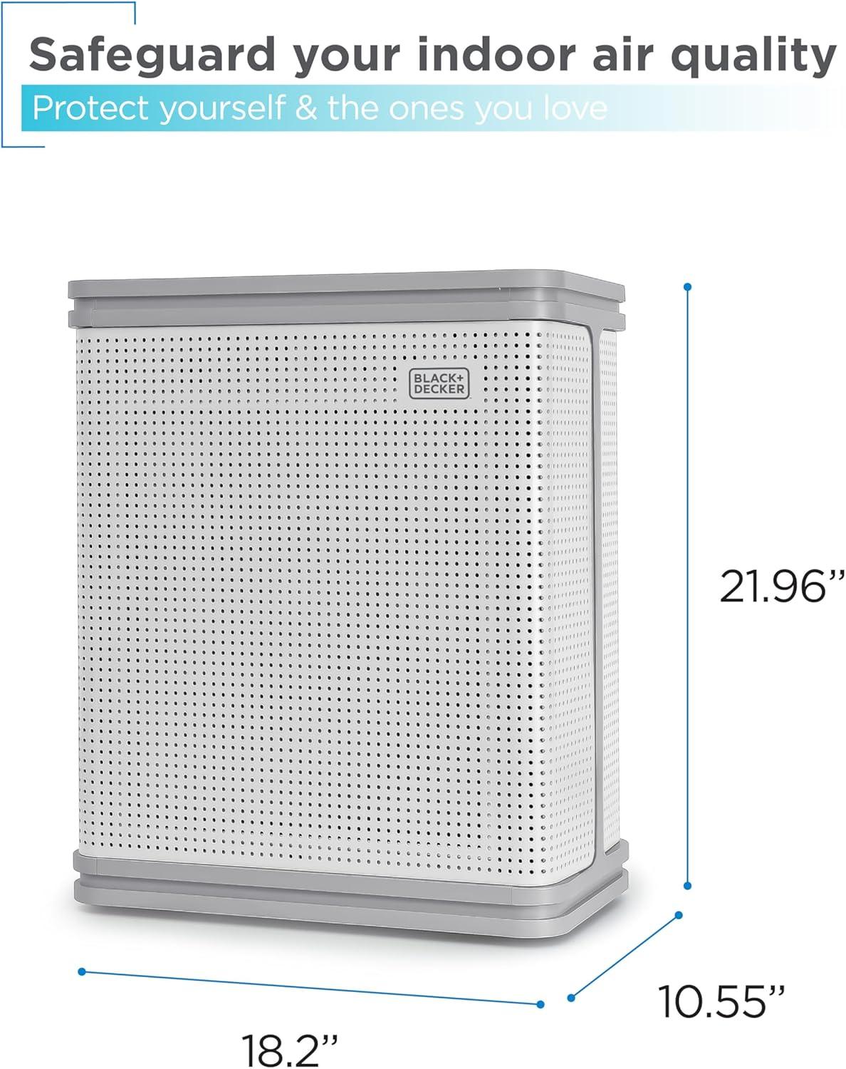imageBLACKDECKER Air Purifier with UV Technology HEPA Air Purifier for Home Up To 2420 Sq Ft per 5 Air Changes 8Stage Filtration System with Anion Function BAPUV250 WhiteUp to 2420 Square Feet
