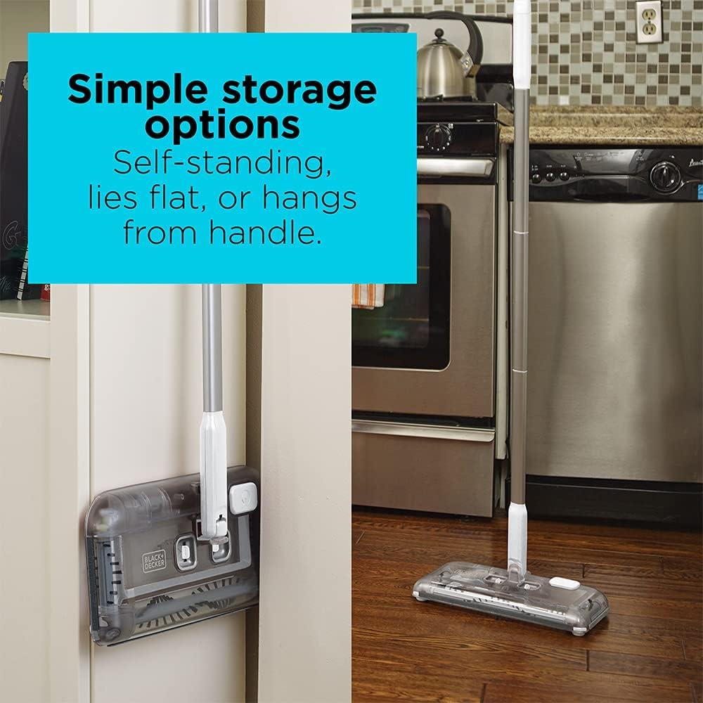 imageBLACKDECKER Carpet Sweeper 50 Minute Lithium Floor Sweeper MultiSurface Use Easy One Hand Cleaning Self Standing Charger Included HFS115J10