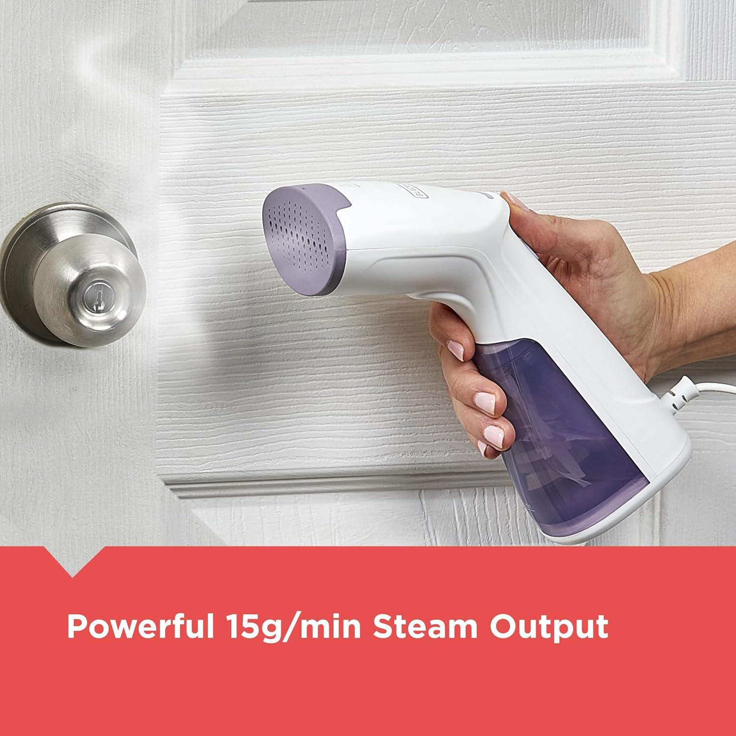 imageBLACKDECKER Compact Handheld Steamer HGS012P 25Second Heat Up 1000 Watts Removes Wrinkles from Fabrics Clothing and Upholstery