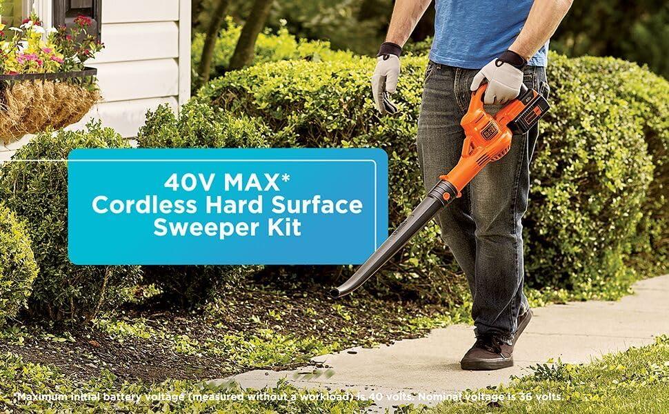 imageBLACKDECKER Cordless Leaf Blower 40V MAX Leaf Blower Cordless with Battery and Charger 125 MPH Air Speed Lightweight Handheld Yard Sweeper LSW40C40V Cordless Sweeper Kit