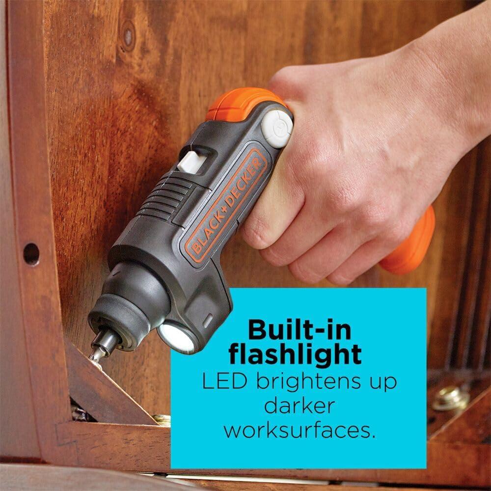 imageBLACKDECKER Cordless Screwdriver with LED Light 4V MAX Electric Screwdriver with 2 Pcs Bit Set BDCSFL20COne Size