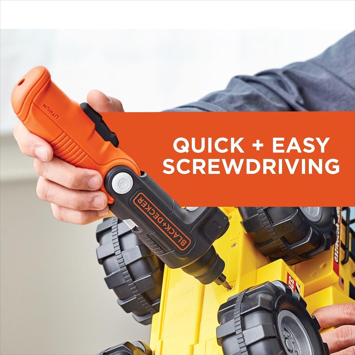 imageBLACKDECKER Cordless Screwdriver with LED Light 4V MAX Electric Screwdriver with 2 Pcs Bit Set BDCSFL20COne Size