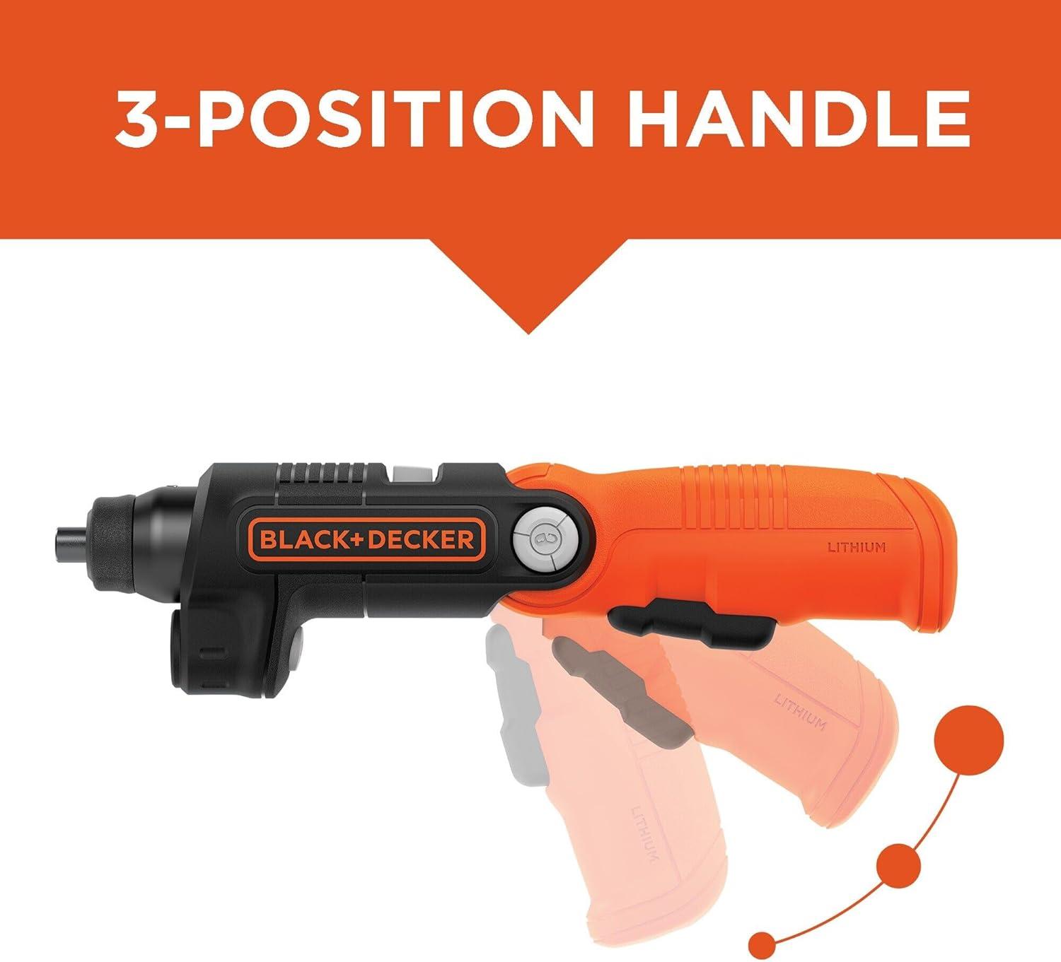 imageBLACKDECKER Cordless Screwdriver with LED Light 4V MAX Electric Screwdriver with 2 Pcs Bit Set BDCSFL20COne Size