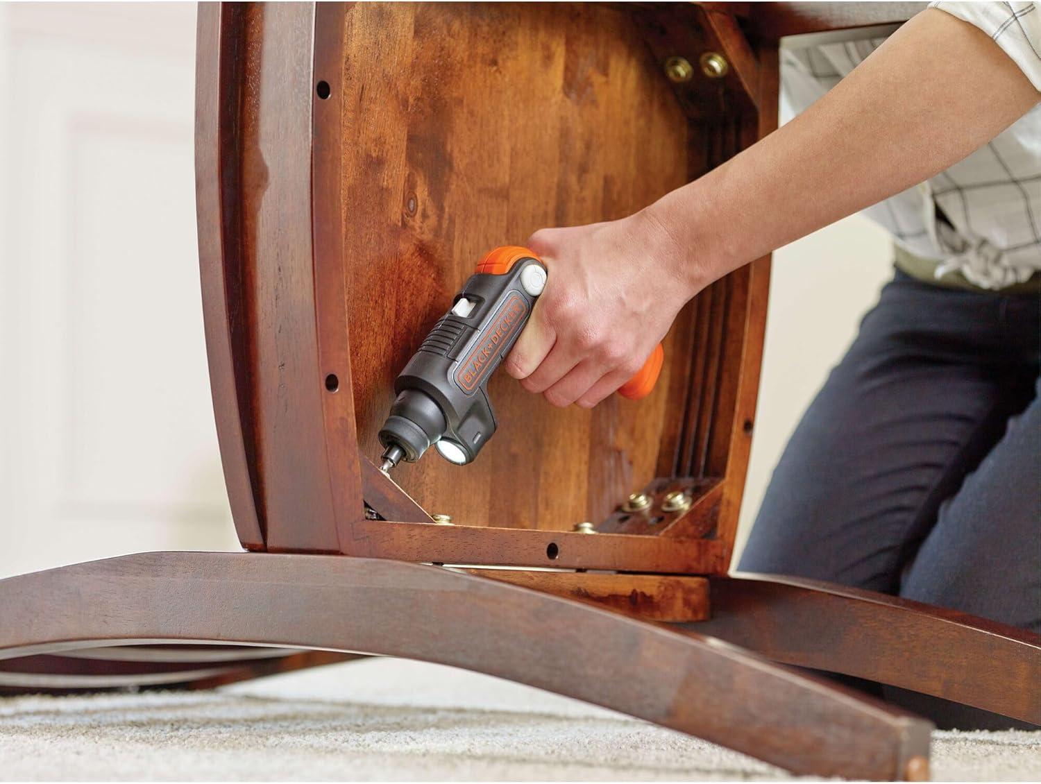 imageBLACKDECKER Cordless Screwdriver with LED Light 4V MAX Electric Screwdriver with 2 Pcs Bit Set BDCSFL20COne Size