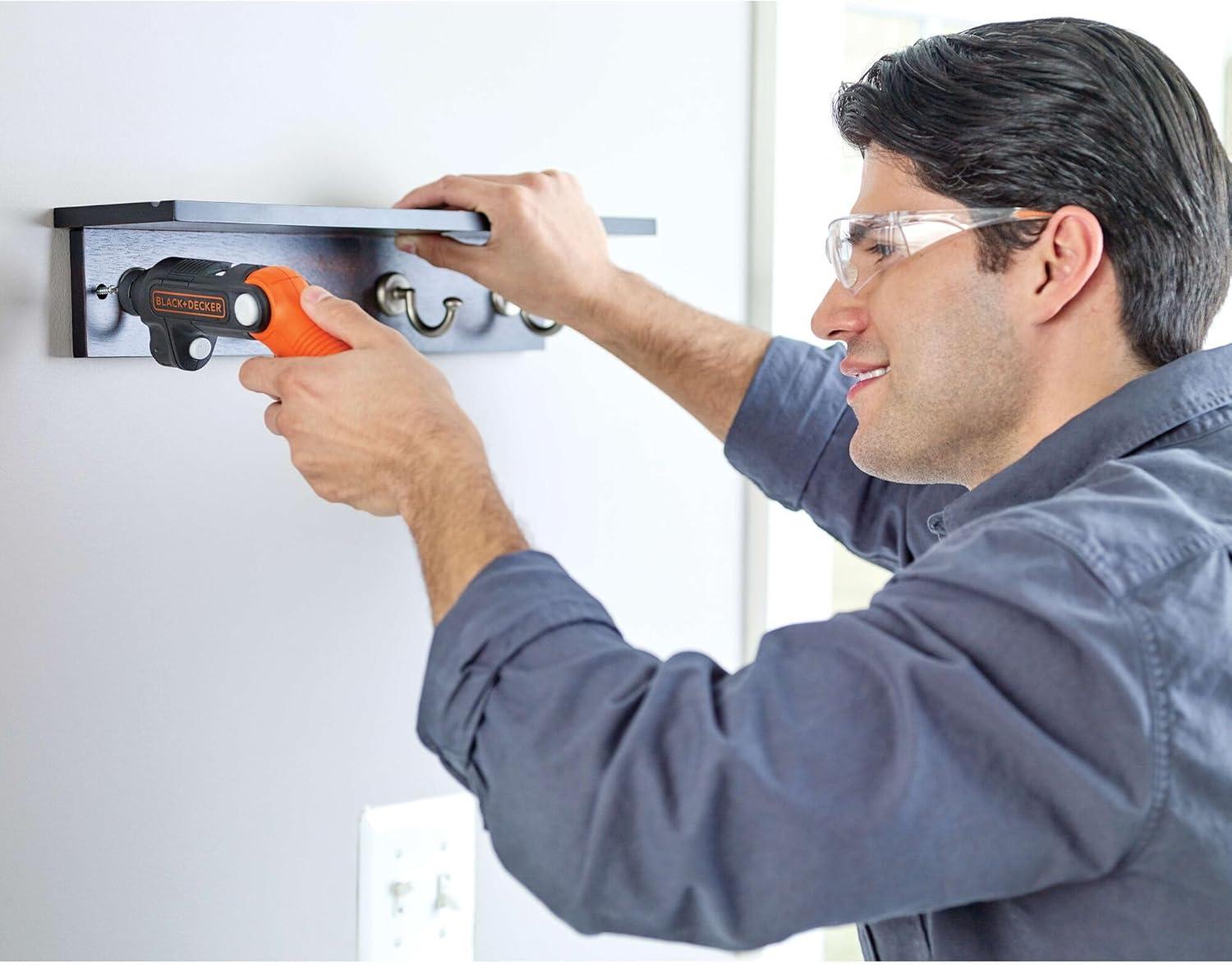 imageBLACKDECKER Cordless Screwdriver with LED Light 4V MAX Electric Screwdriver with 2 Pcs Bit Set BDCSFL20COne Size