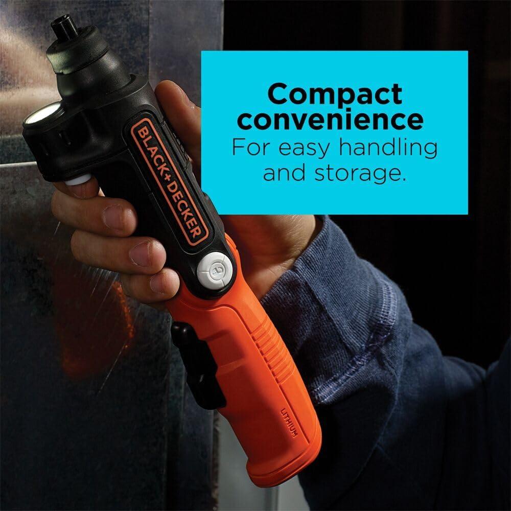 imageBLACKDECKER Cordless Screwdriver with LED Light 4V MAX Electric Screwdriver with 2 Pcs Bit Set BDCSFL20COne Size
