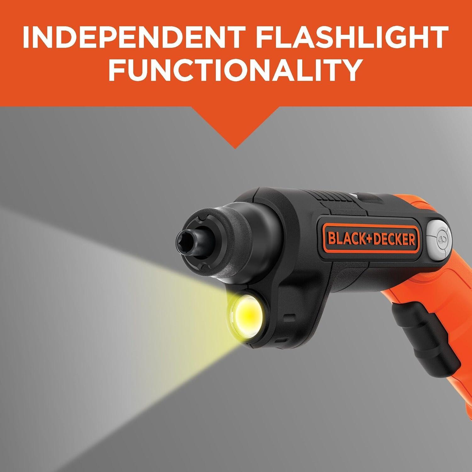imageBLACKDECKER Cordless Screwdriver with LED Light 4V MAX Electric Screwdriver with 2 Pcs Bit Set BDCSFL20COne Size