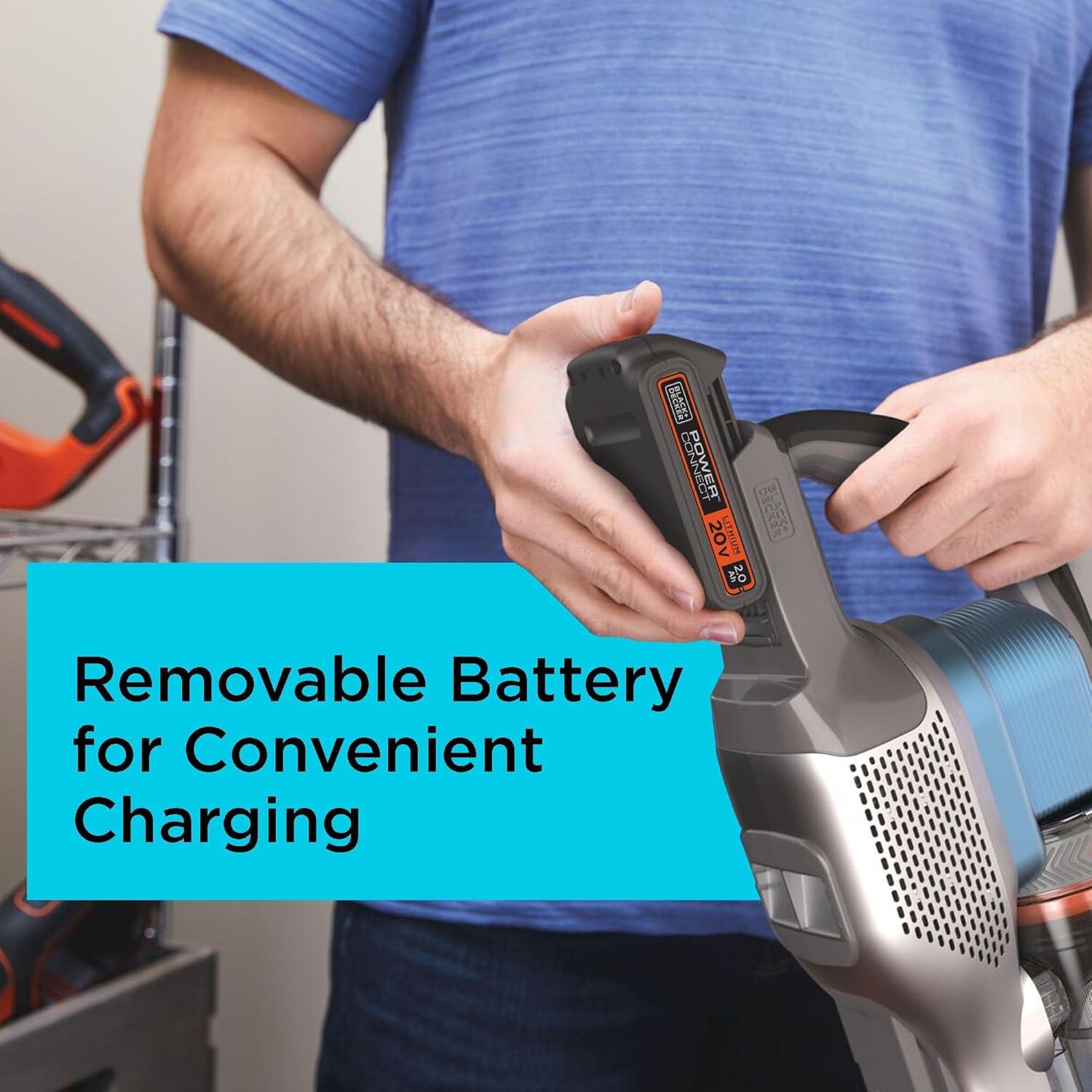 imageBLACKDECKER Cordless Vacuum Powerseries Extreme Stick Vacuum Cordless Rechargeable Interchangeable Floorhead with Crevice Attachment 3 Speed Control Lightweight Blue BSV2020G20V Stick Vacuum