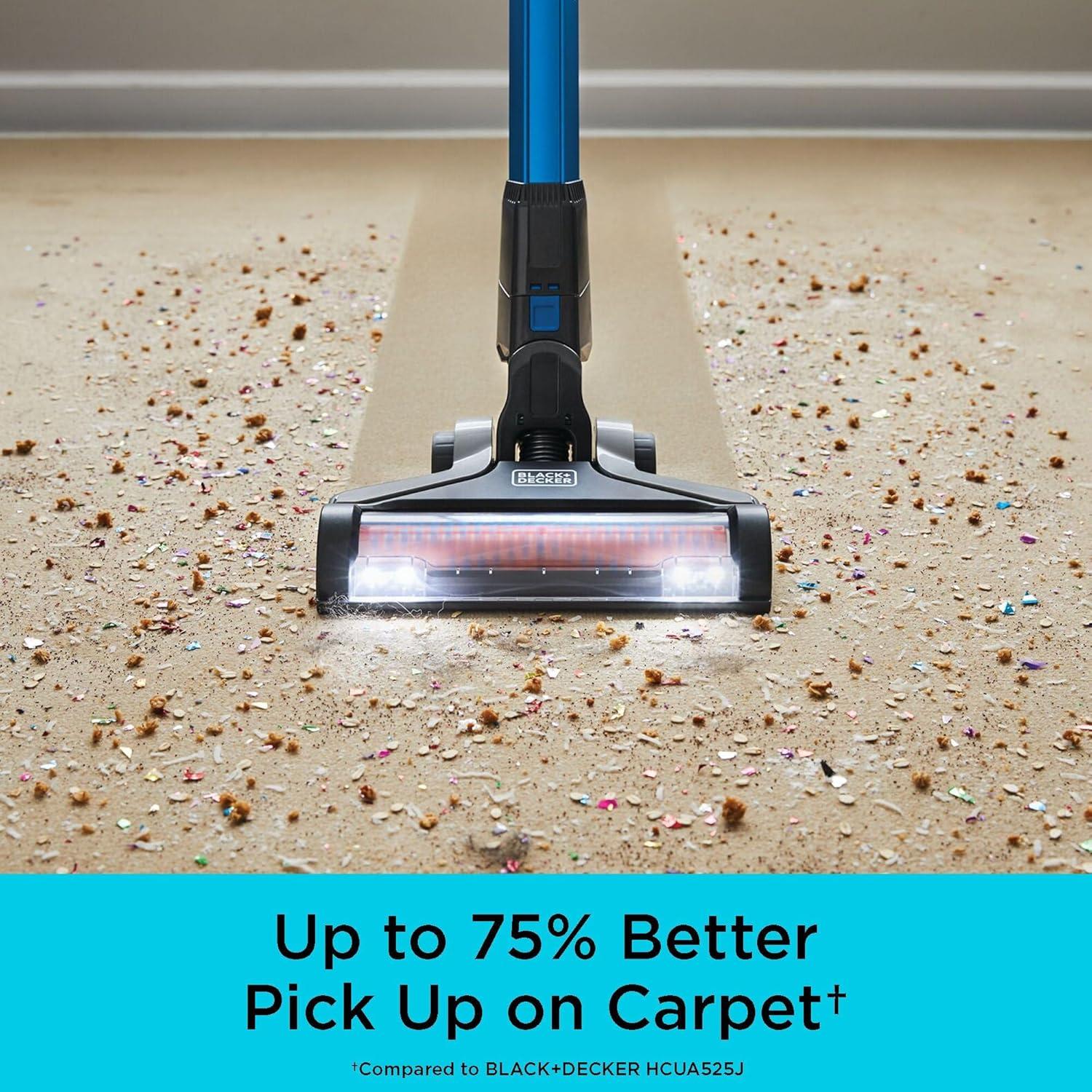 imageBLACKDECKER Cordless Vacuum Powerseries Extreme Stick Vacuum Cordless Rechargeable Interchangeable Floorhead with Crevice Attachment 3 Speed Control Lightweight Blue BSV2020G20V Stick Vacuum