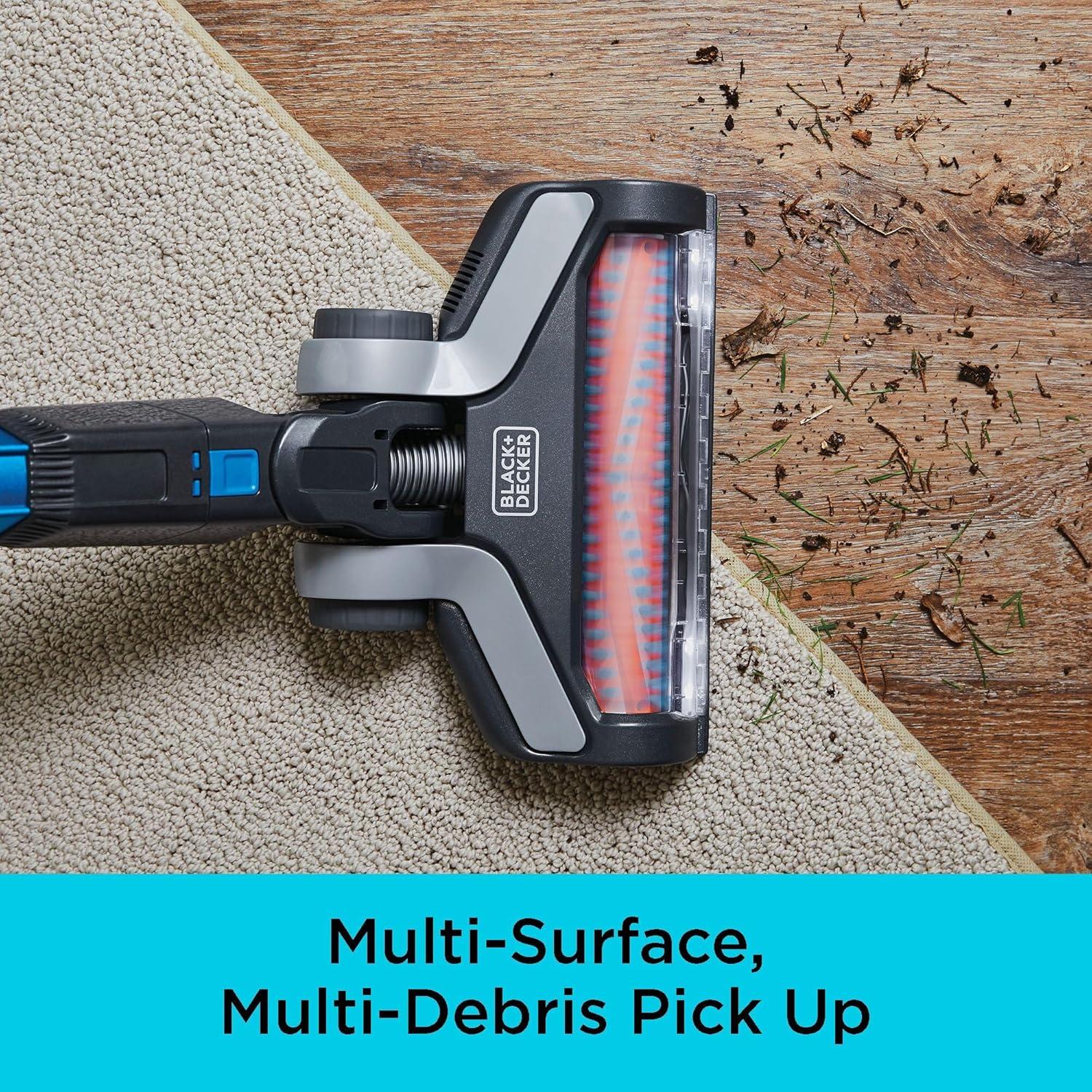 imageBLACKDECKER Cordless Vacuum Powerseries Extreme Stick Vacuum Cordless Rechargeable Interchangeable Floorhead with Crevice Attachment 3 Speed Control Lightweight Blue BSV2020G20V Stick Vacuum