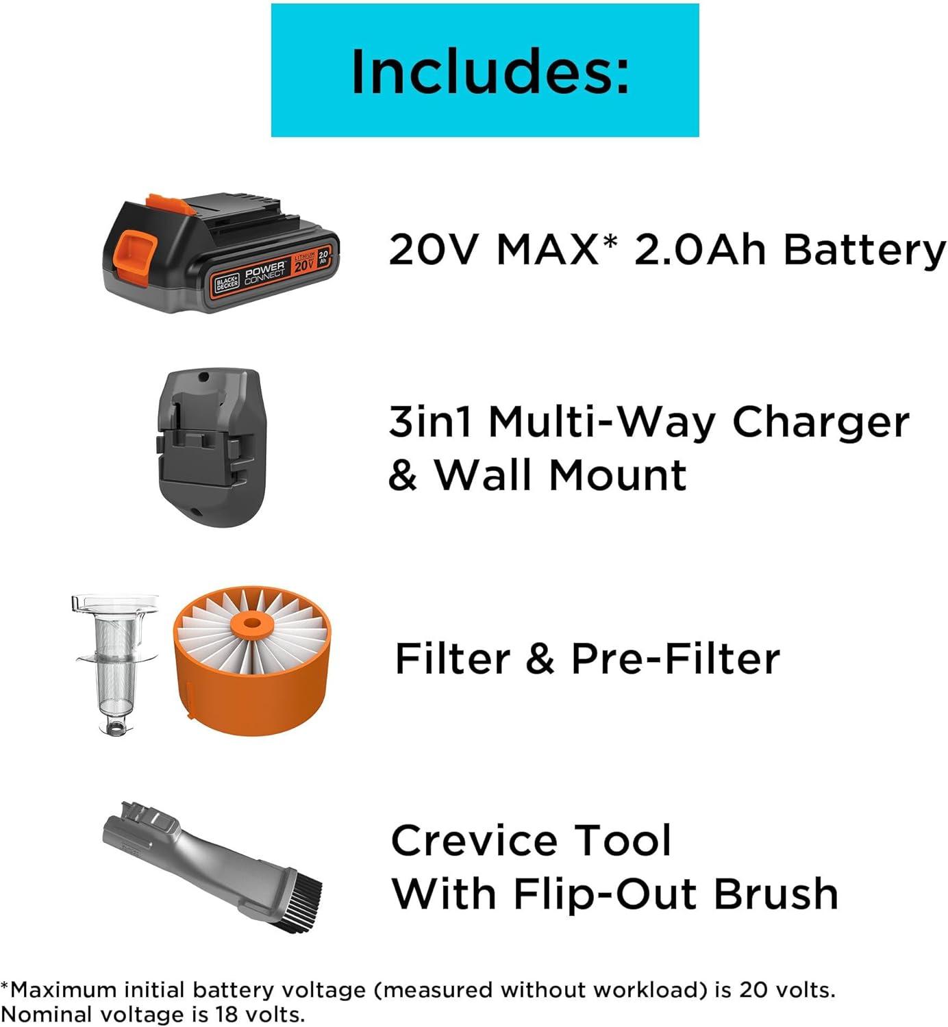 imageBLACKDECKER Cordless Vacuum Powerseries Extreme Stick Vacuum Cordless Rechargeable Interchangeable Floorhead with Crevice Attachment 3 Speed Control Lightweight Blue BSV2020G20V Stick Vacuum