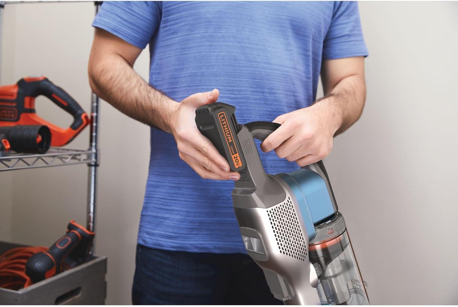 imageBLACKDECKER Cordless Vacuum Powerseries Extreme Stick Vacuum Cordless Rechargeable Interchangeable Floorhead with Crevice Attachment 3 Speed Control Lightweight Blue BSV2020G20V Stick Vacuum