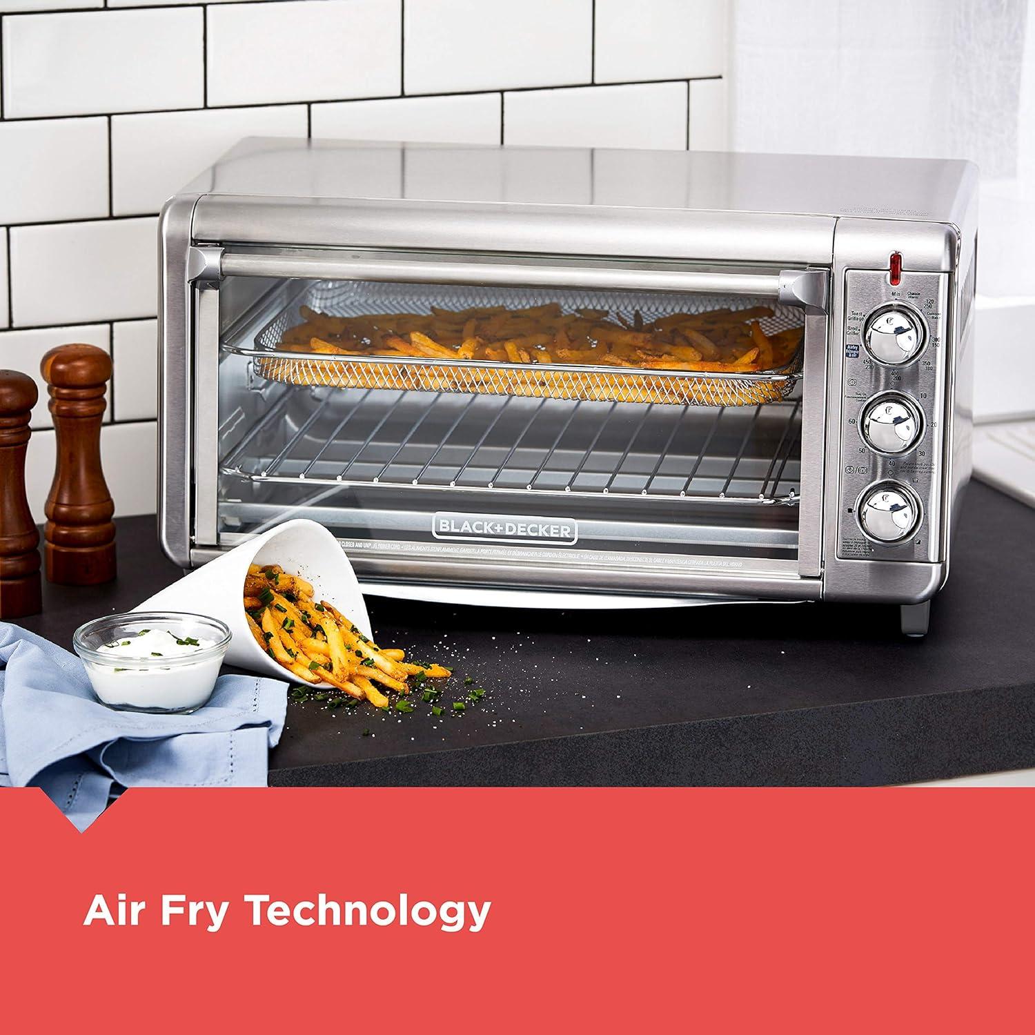 imageBLACKDECKER Crisp N Bake Air Fry Countertop Convection Toaster Oven XL Capacity 8Slice 5in1 Fits 9 x 13 pan12 Pizza 60Min Timer Bake Broil Air Fry Toast Keep Warm Stainless Steel
