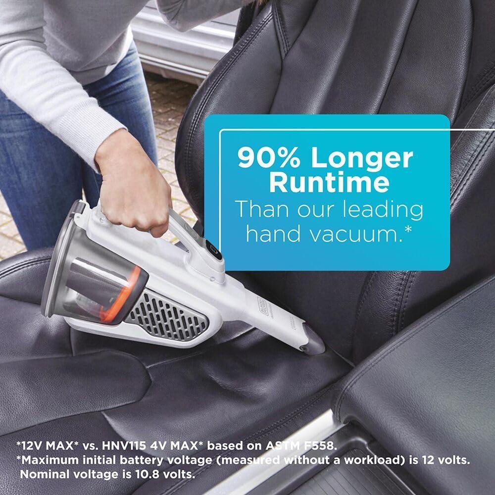 imageBLACKDECKER Dust Buster Hand Held Vacuum Cordless Rechargeable Portable Vacuum for Car Extended Runtime Powerful Suction Extra Long Crevice Tool AdvancedClean HHVK320J1012V White
